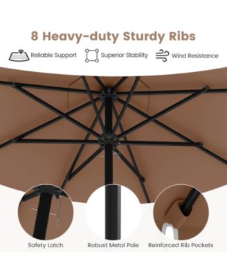 9.3 FT Solar Patio Umbrella Outdoor Market Sunshade with 24 LED Ruffles