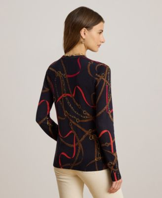 Petite Belting Print Long Sleeve Sweater