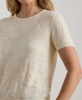 Petite Textured Belting-Motif Short Sleeve Sweater