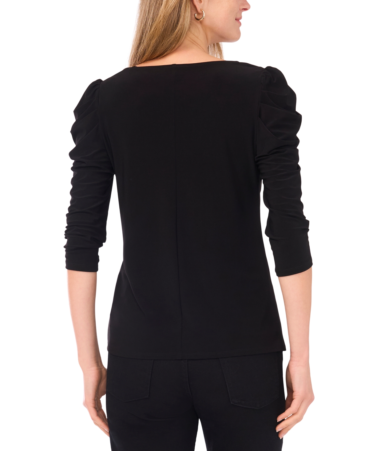 Sam & Jess Women's V-neck Volume Sleeve Top In Black