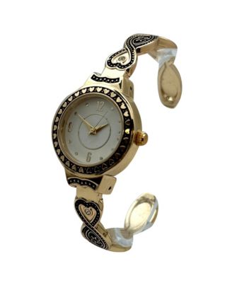 Elegant Heart Detailed Band Bangle Women Watch, Gold