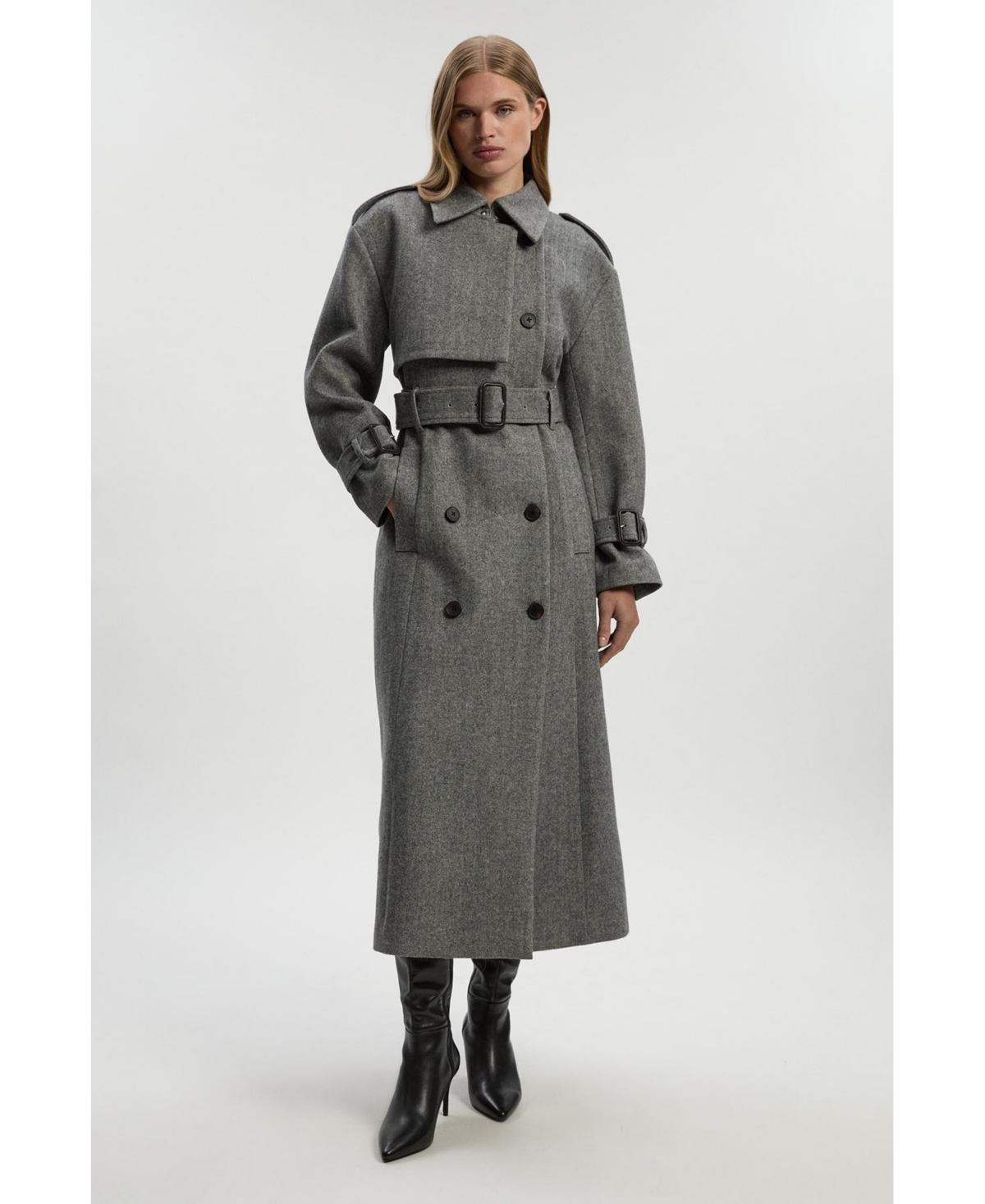 Karen Millen Women's Herringbone Tailored Maxi Coat