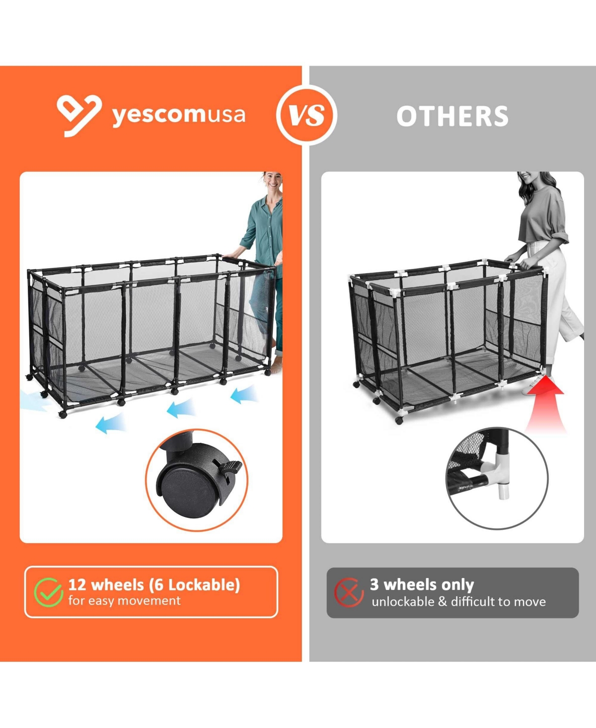 Yescom 2 Pack Pool Toy Storage Bin Mesh Basket Organizer with Wheels Metal Frame