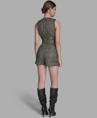 Women's Belted Tweed Romper
