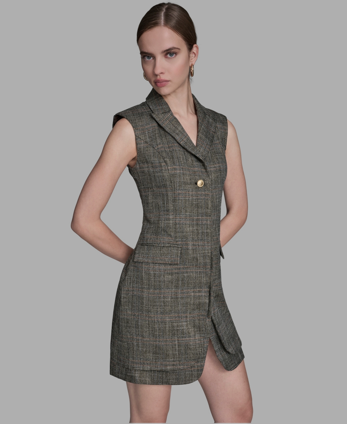 Bcbg Women's Deep V-neck Collared Dress In Brown