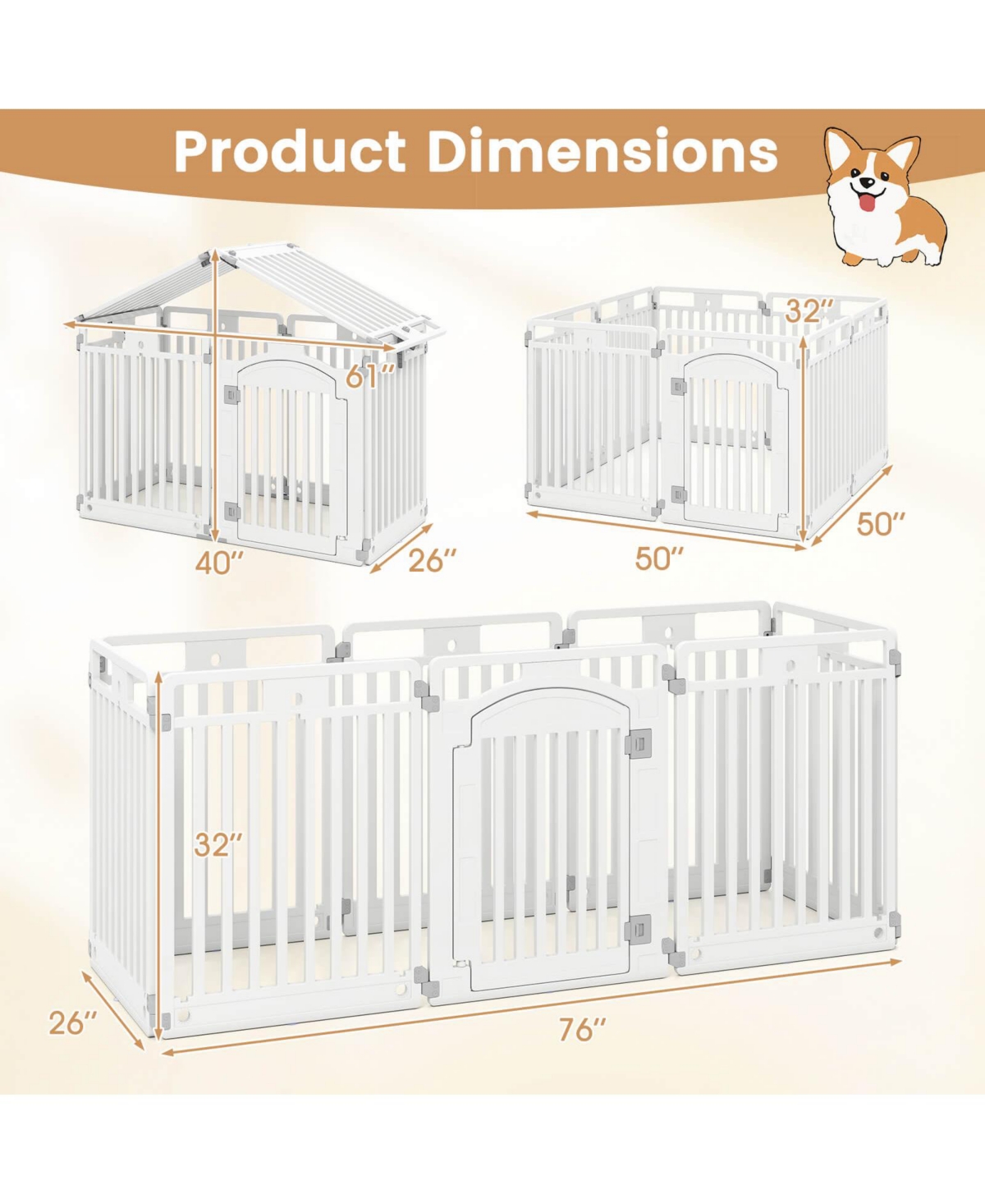 Costway Panel 32" Tall Plastic Dog with Securing Locking Door for Medium