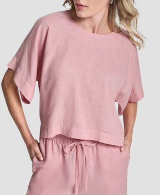 Women's Linen Drop Shoulder Short-Sleeve Top