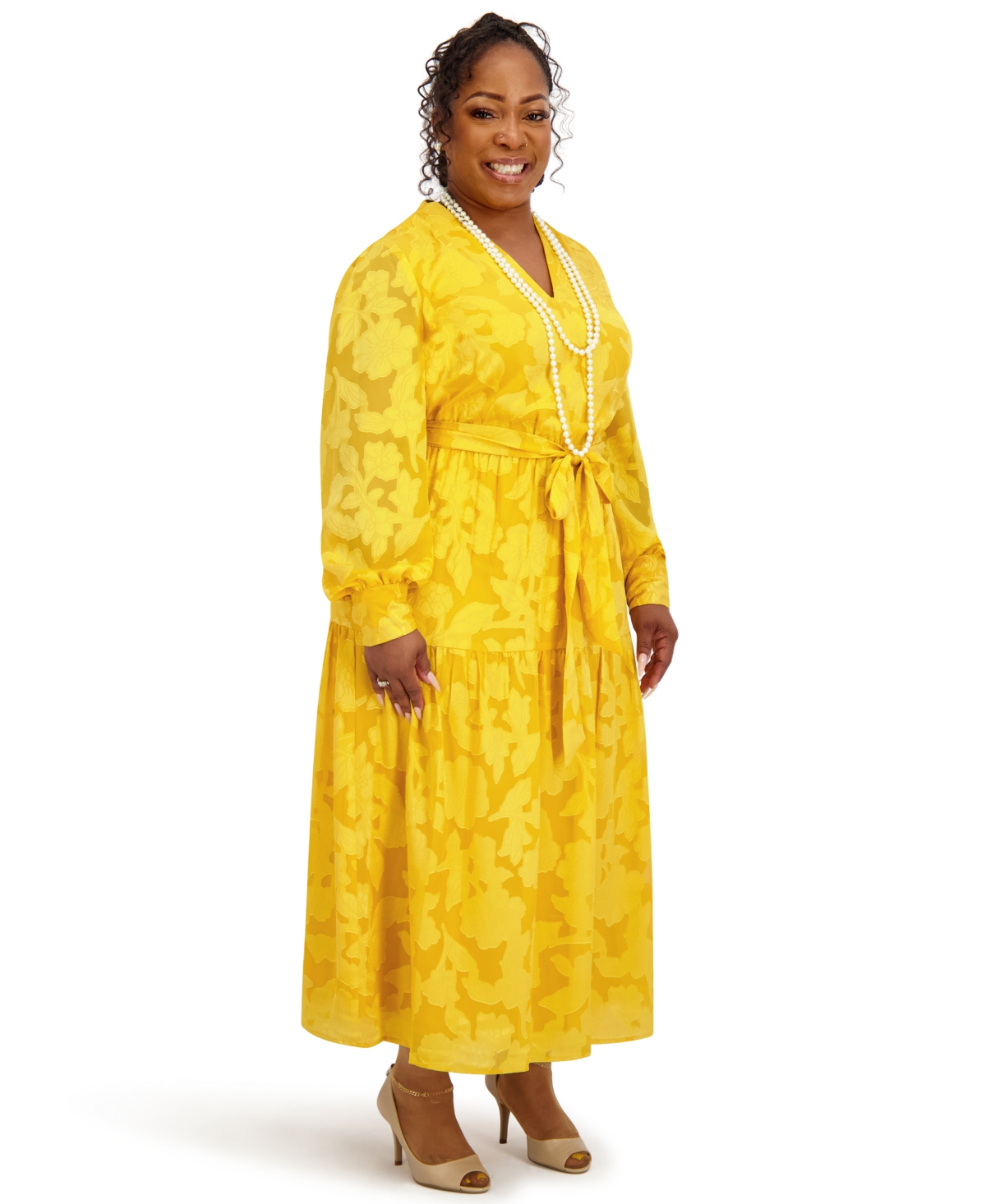 Kasper Women's Soft V-neck Tiered Midi Dress In Gold