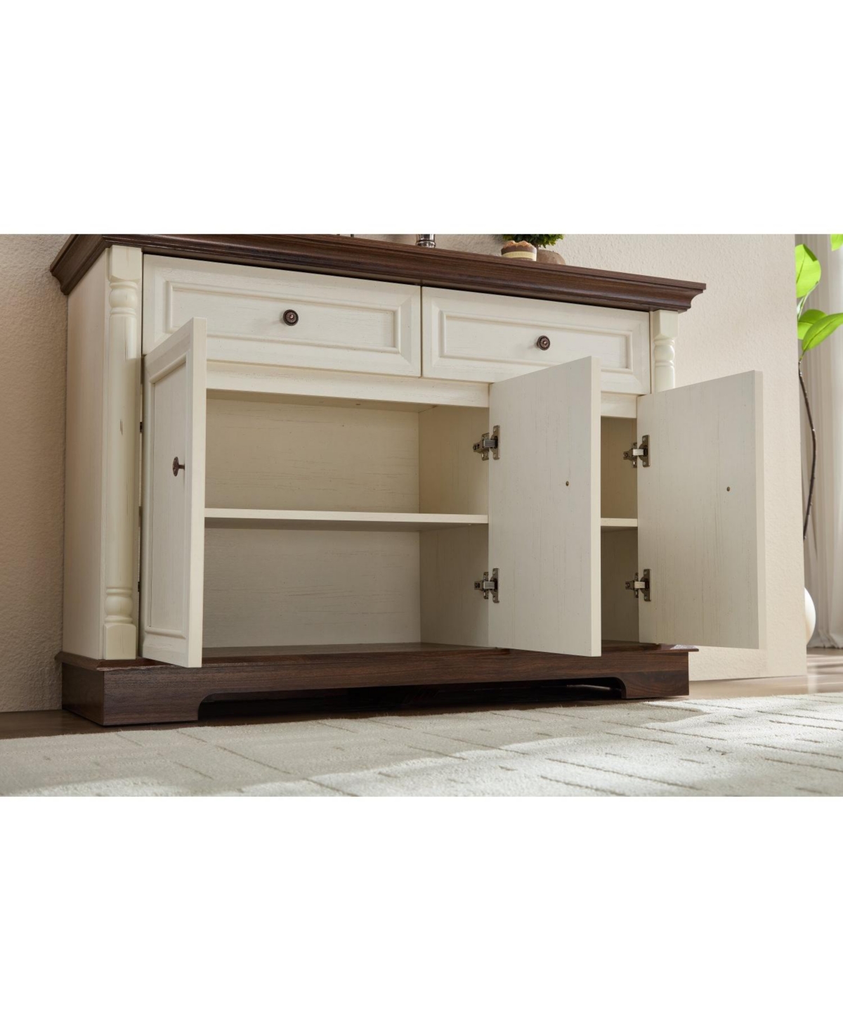 Streamdale Farmhouse Kitchen Storage Cabinet, Roman Column Coffee Bar/Wine Cooler