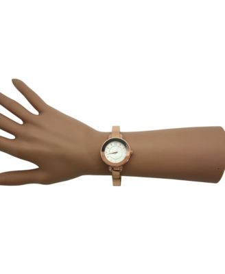 Rose Gold Metallic Round Face Bangle Women Watch