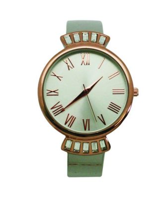 Silver Rose Gold Olivia Pratt Elegant Emerald Rhinestone Solid Metal Bangle Watch