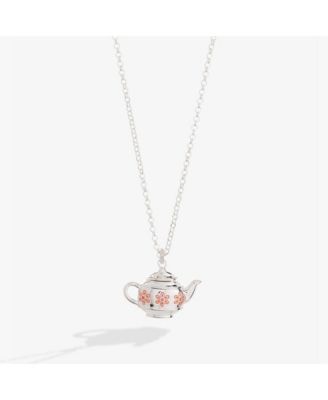 Floral Teapot Locket Pendant Necklace