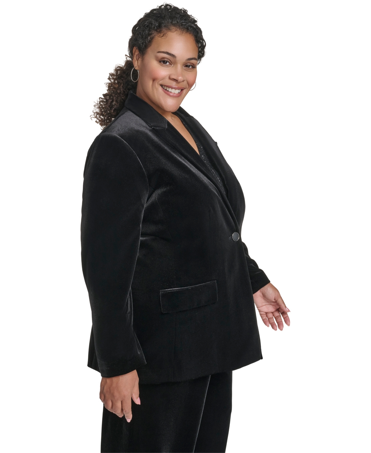 Calvin Klein Plus Size Padded One Button Jacket In Black