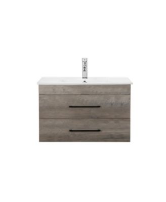 32" Grey Wood Vanity, Ceramic Sink, Mirror - Modern Bathroom