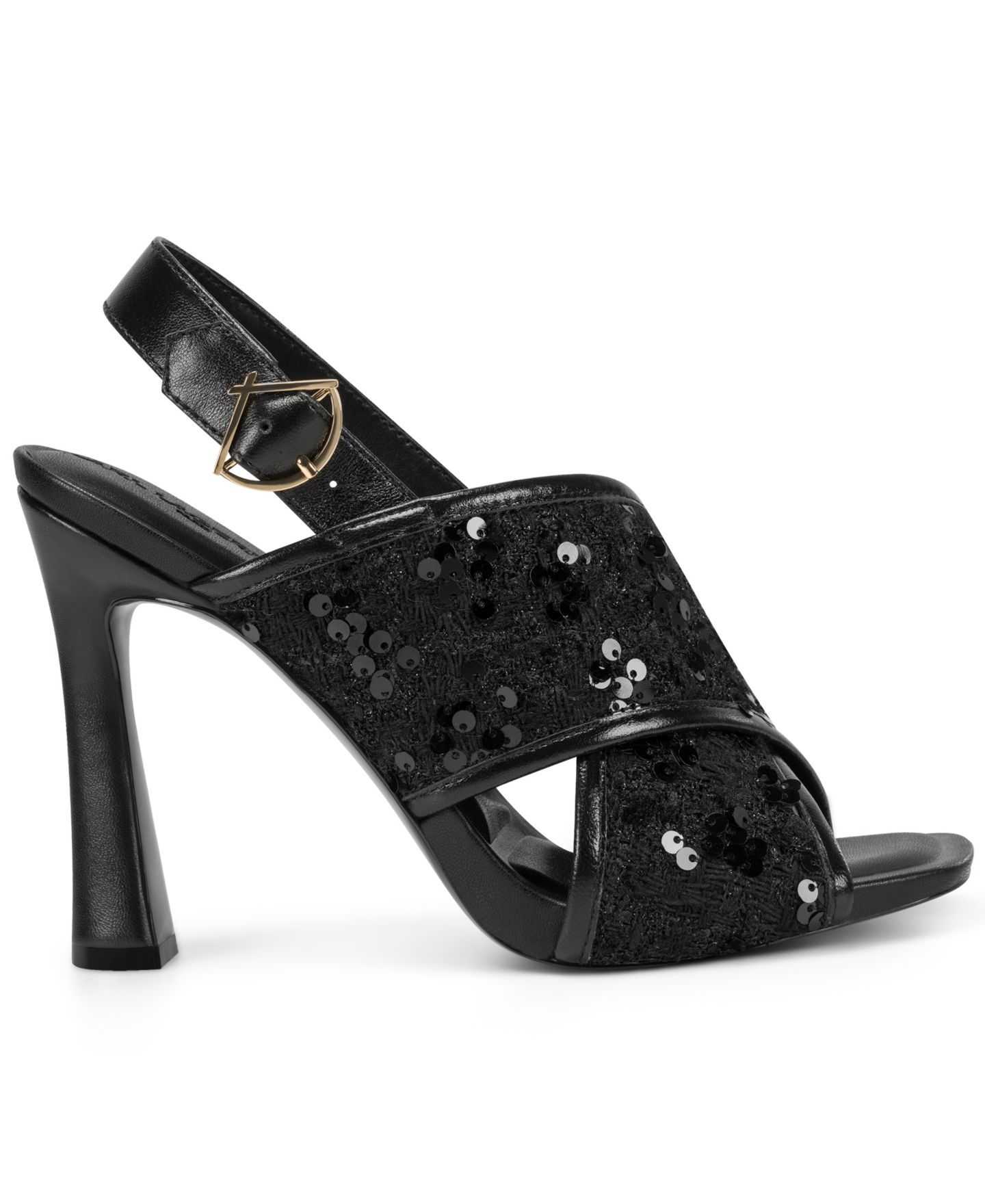 Женские сандалии KARL LAGERFELD PARIS Colbie Crossband Sequin Dress Sandals, цвет: Чёрный — фото 2