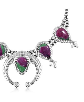Sterling Silver Ruby Zoisite Pear-Cut Squash Blossom Necklace, 17 to 20 Inches
