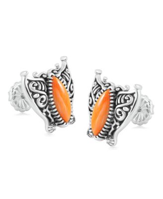 Sterling Silver Orange Spiny Oyster Butterfly Stud Earrings