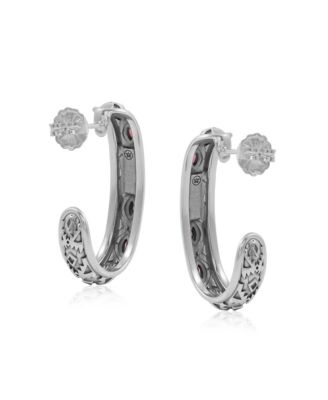 Sterling Silver Rhodonite Patterned J-Hoop 1 Inch Earrings