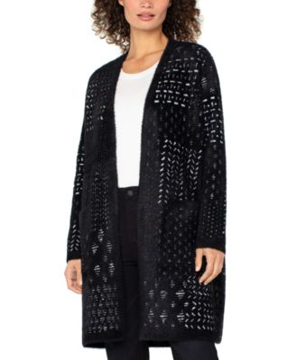 Liverpool Los Angeles - Petite Long Sleeve Collarless Open Front Sweater Coat