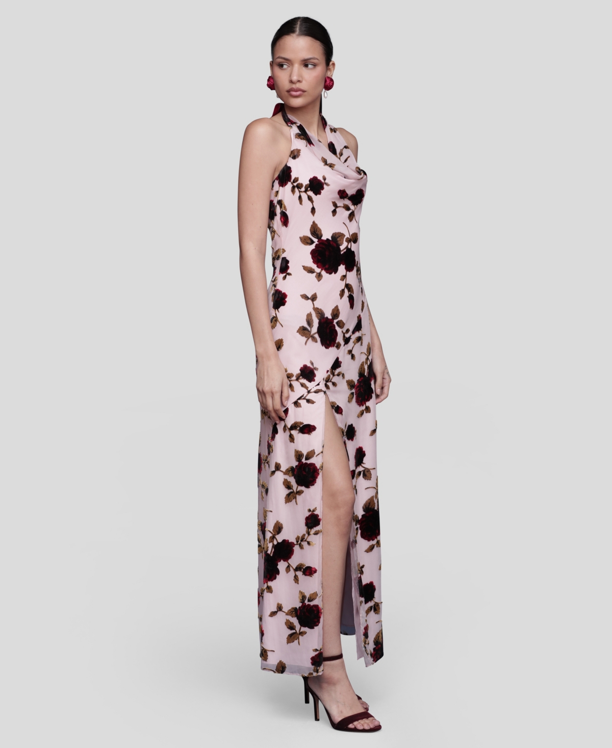 Avec Les Filles Floral Devoré Halter Maxi Cocktail Dress In Multi