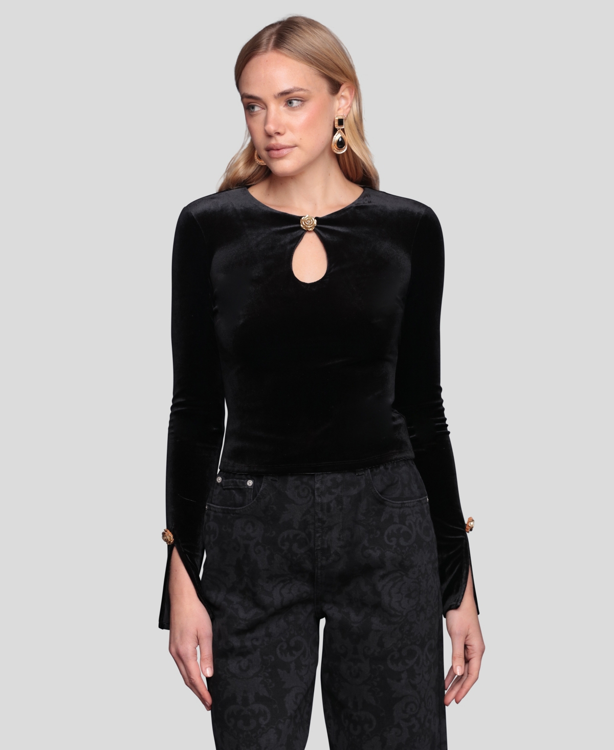 Avec Les Filles Long Sleeve Boatneck Shirt In Black