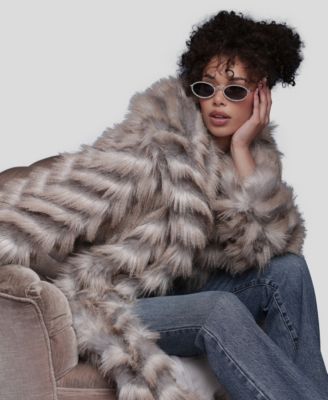 Women's Faux Fur Chevron Notch Collar Maxi Coat