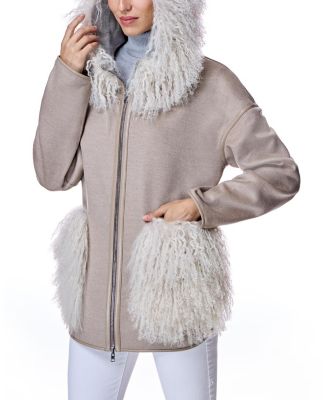 Women's Reversible Woolblend Jacket with Mongolian Trim