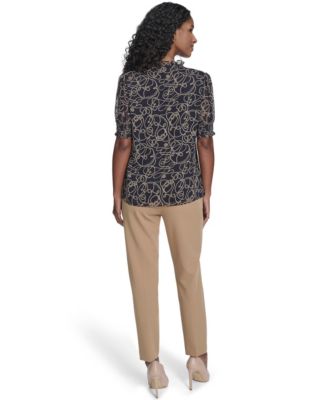 Women's Rope Print Ruffle Mock Neck Blouse