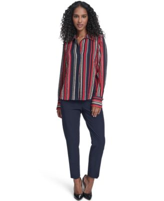 Women's Striped Long Sleeve Pull-On Blouse