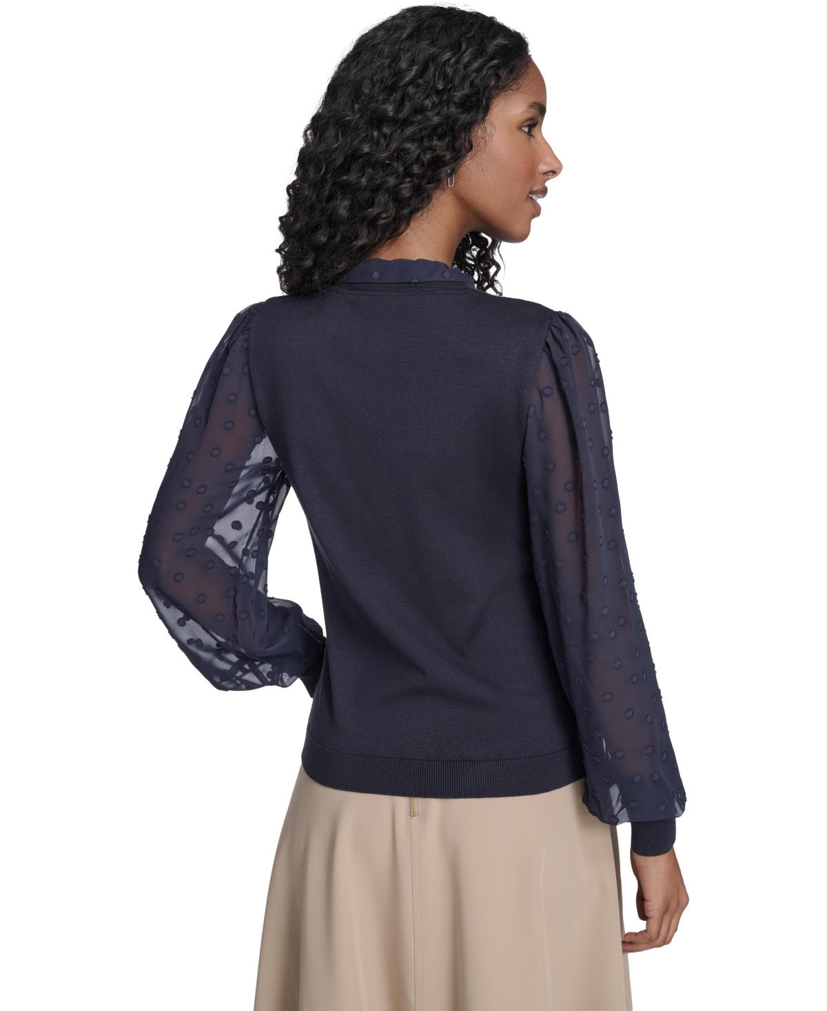 Tommy Hilfiger Women's Mixed Media Floral Clip Long Sleeve Sweater In Black