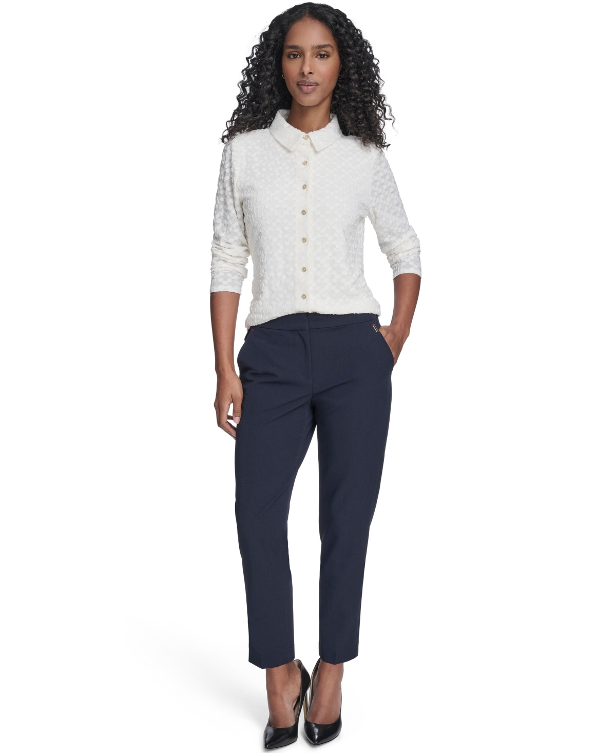 Tommy Hilfiger Women's Floral Clip Button-up Top In White