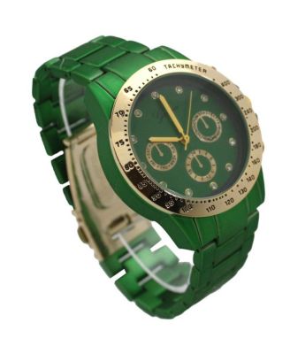 Green Solid Color Metal Three Dial Women Watch