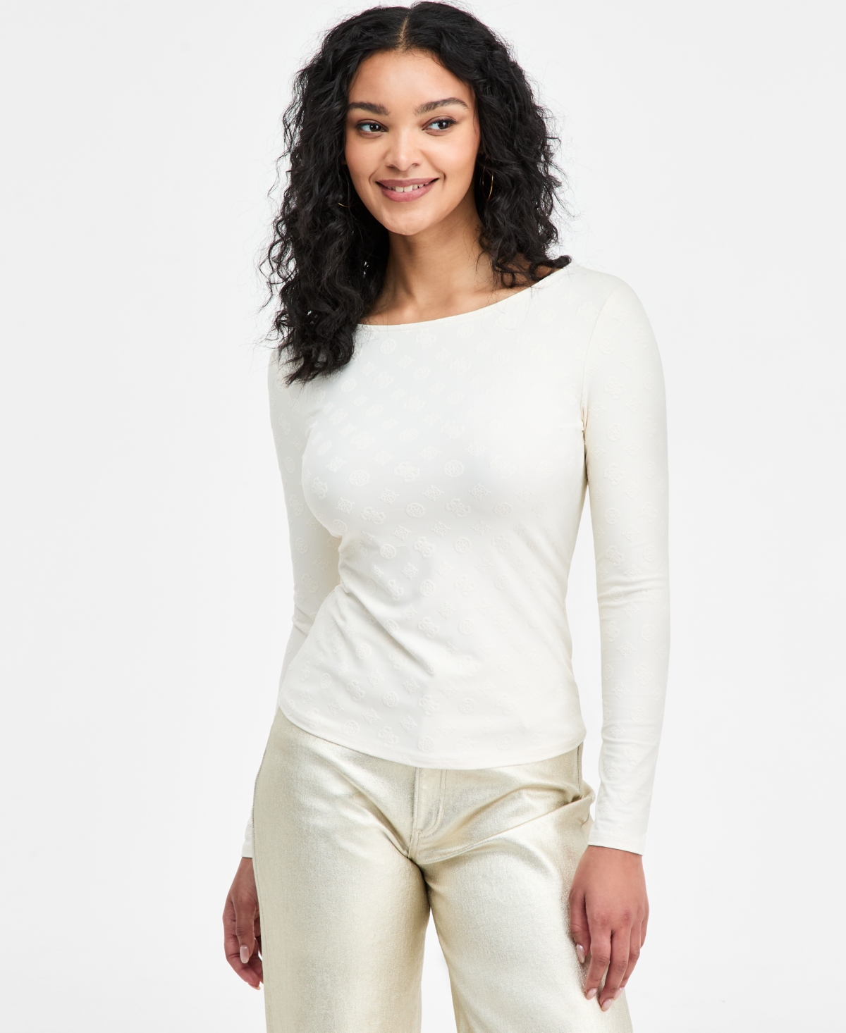 Guess Women's Long-sleeve Scoop-back Nadene Top In White