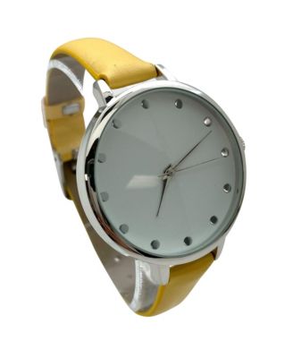 Solid Vibrant Color Everyday Faux Leather Women Watch, Yellow