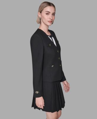 Women's Collarless 3-Button Front Embellished Jacket