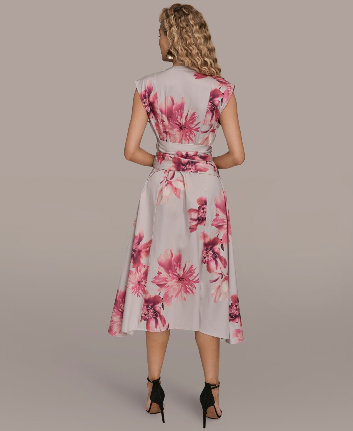 Donna Karan New York Floral Tie Front Cap Sleeve Stretch Cotton Shirtdress In Multi