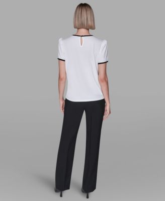 Women's Keyhole Neck with Bow Contrast Piping Top