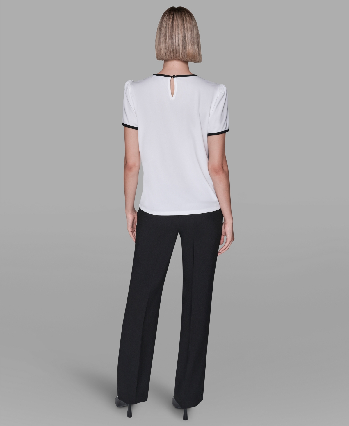 Karl Lagerfeld Women's Short-sleeve Contrast Piping Top In Multi