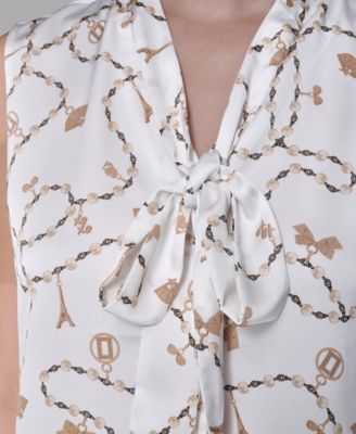 Women's V-Neck Button Down Front Printed Top