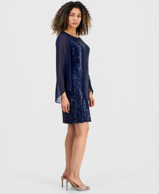 Women's Sequinned Cape-Sleeve Dress