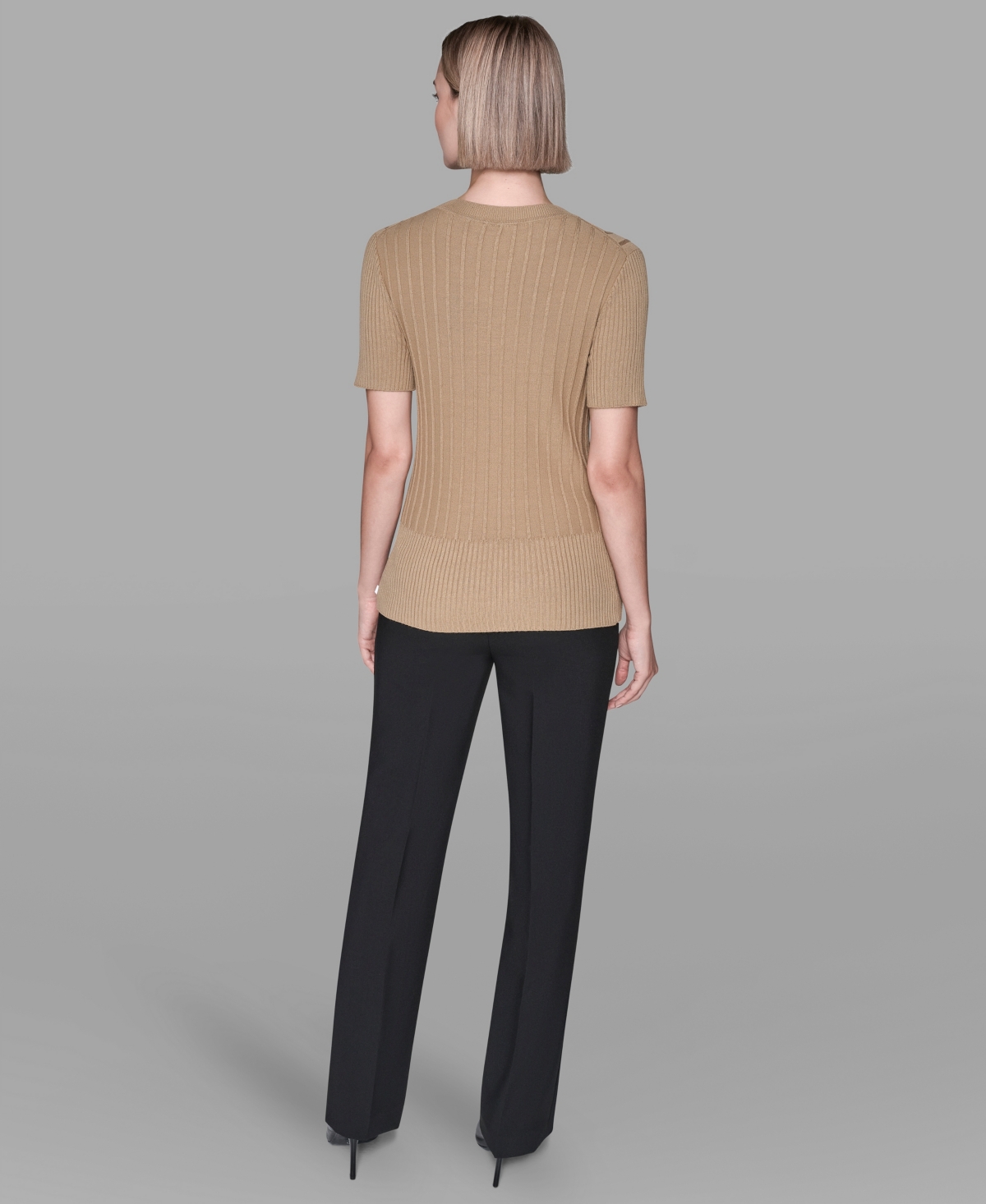 Karl Lagerfeld Women's Short-sleeve Ribbed Sweater In Brown