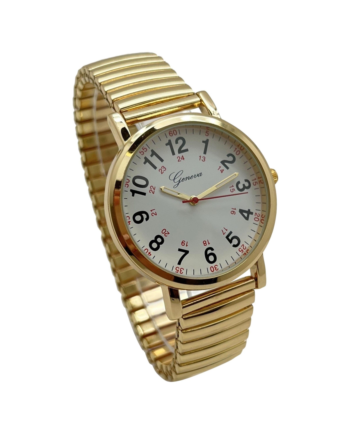 Olivia Pratt Gold Bold Numbers and Casual Stretch Band Women Watch