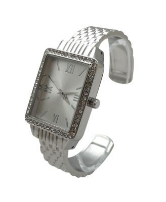 Silver Square Face with Rhinestones Bangle Women Watch
