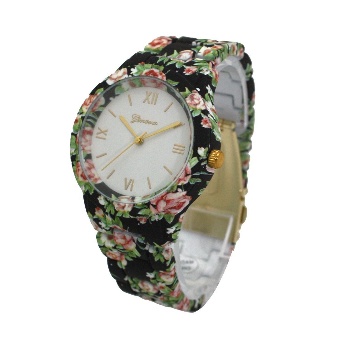 Olivia Pratt Black Floral Flowers Band Women Watch