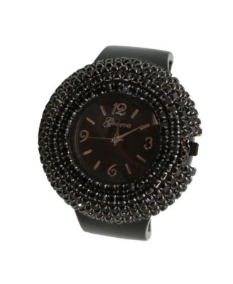 Black Sparkle Rhinestones Chunky Bangle Women Watch