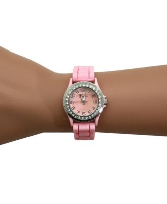 Light Pink Every Day Thin Band Silicone and Rhinestones Colorful Women Watch
