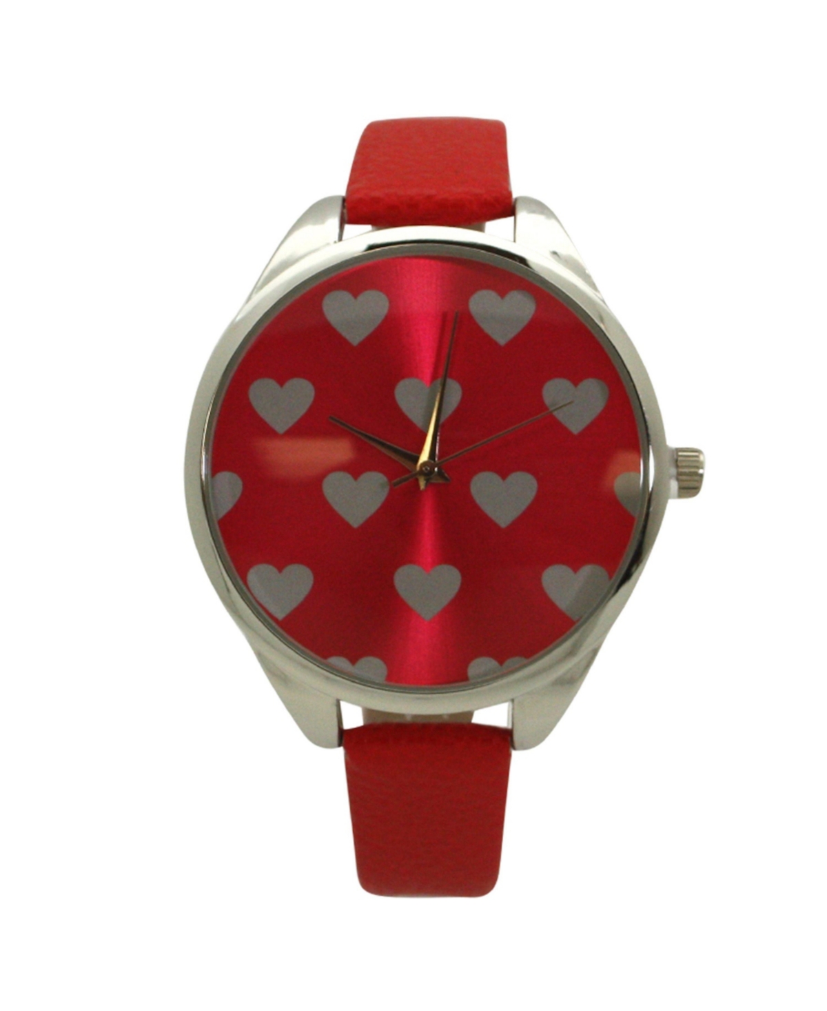 Olivia Pratt Red Heart Print Face Leather Strap Watch