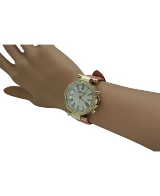 Hot Pink Quilted and Gold Detail Leather Strap Watch