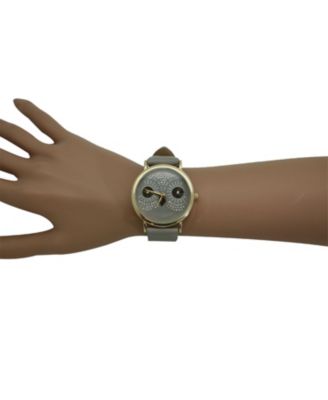 Gray Dazzling Owl Face Leather Strap Watch