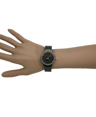 GUNMETAL TEXTURED AND RHINESTONE DETAL BANGLE WATCH